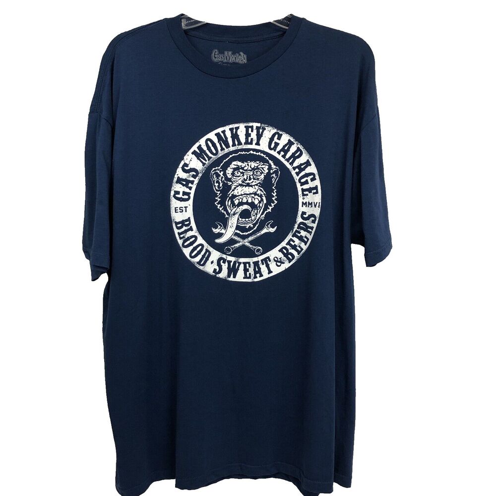 Gas Monkey Garage Mens XL Racing Blood Sweat & Beers Blue Graphic T-Shirt